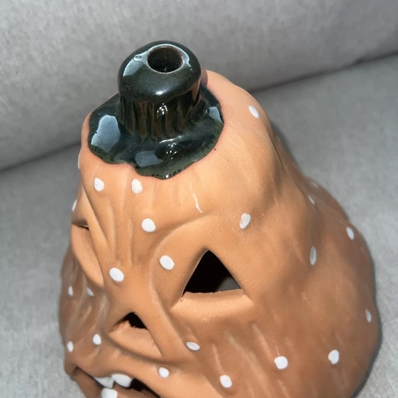 TERRACOTTA JACK O LANTERN GOURD 9.5" melty monster face squash Halloween RARE - Picture 4 of 5